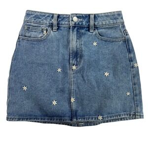PacSun Denim Mini Skirt Womens 24 Blue Floral Embroidered Daisy
